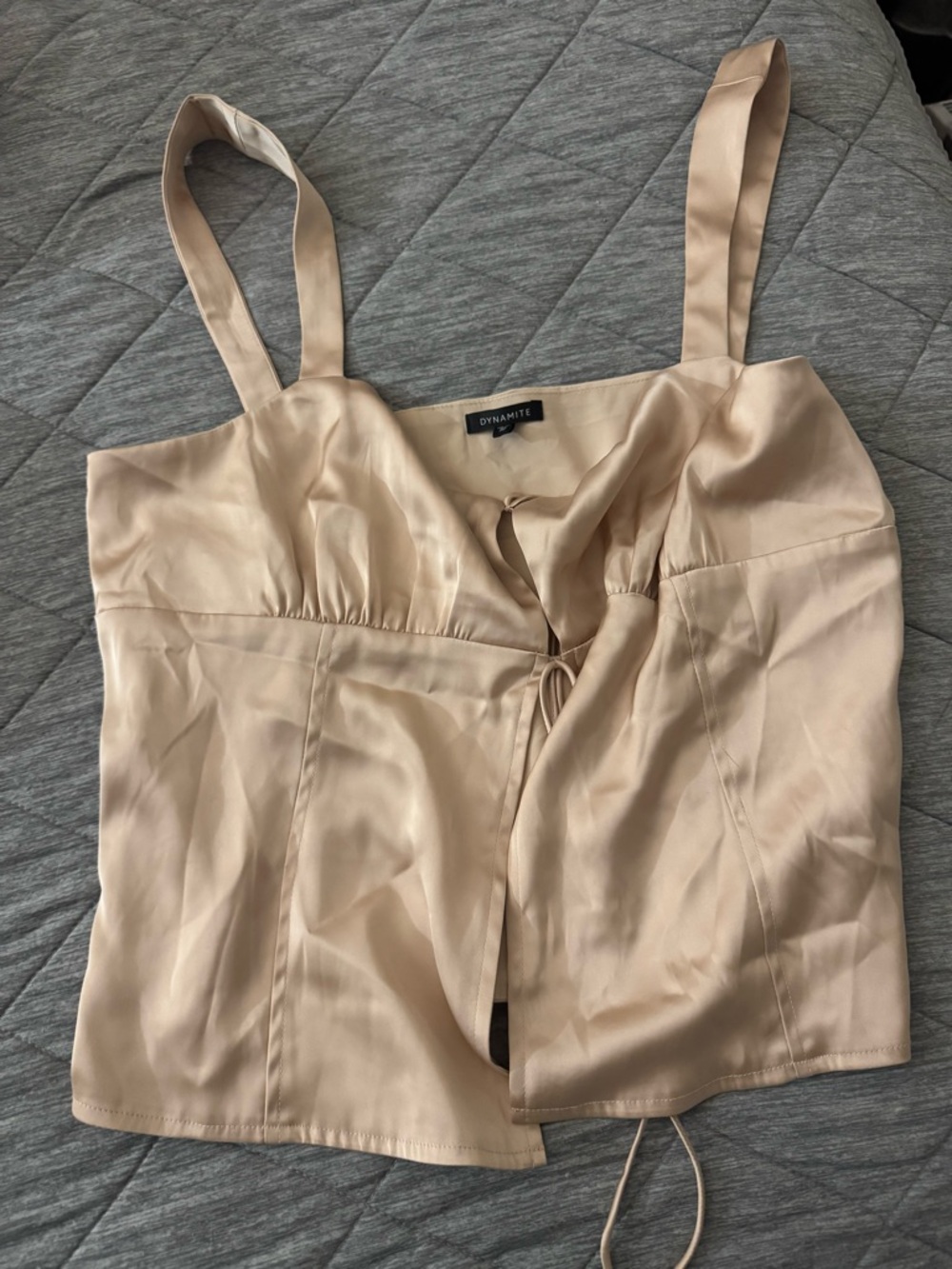 Dynamite Nude Satin Tie-Front Cami